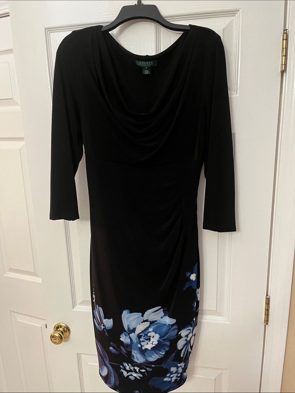 Lauren Ralph Lauren Black Dress with Blue Floral Border
